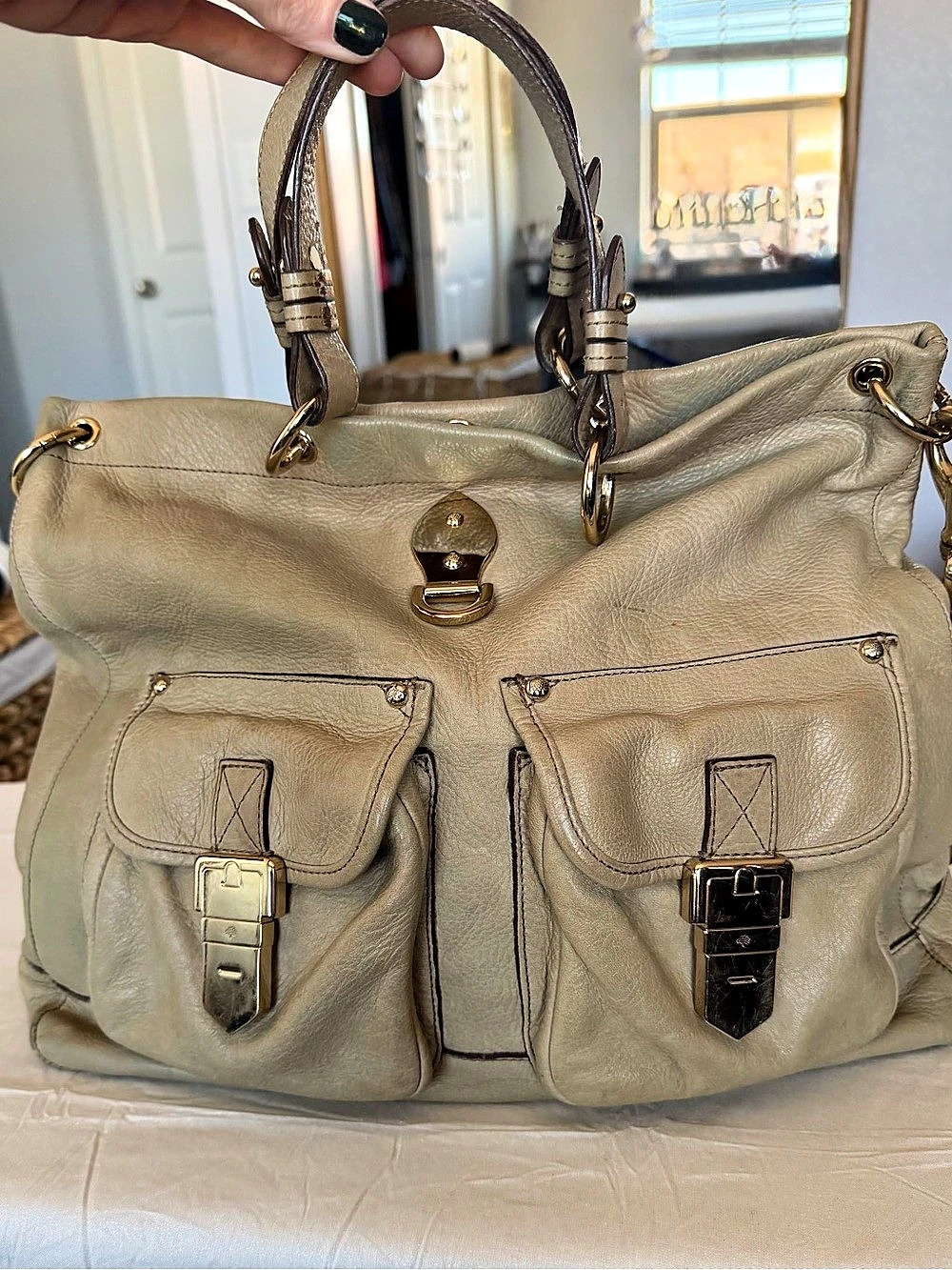 Mulberry Roxanne Beige Leather Satchel Shoulder Bag Y2K Vintage